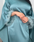 Jhanvi Turquoise Fur Sleeve Belted Cape Kaftan Dress