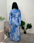 Erum Blue Tie Dye Flared Sleeve Dress