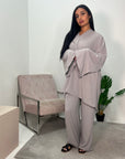 Mona Grey V-Neck Oversized Fit Trouser Co-ord Set