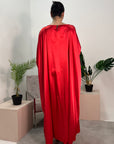 Sehr Red Quality Satin Plain Tie kaftan Dress