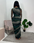 Jasmine Green Printed Side Ruched Mesh Dress