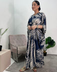 Kyra Navy Printed Summer V-Neck Kaftan Dress