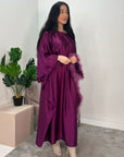 Dua Magenta Belted Fur Kaftan Modest Dress