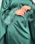 Jhanvi Emerald Green Fur Sleeve Belted Cape Kaftan Dress