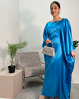 Sehr Electric Blue Quality Satin Plain Tie kaftan Dress