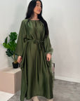 Dua Khaki Belted Fur Kaftan Modest Dress