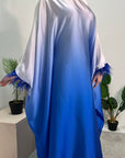 Farah Royal Blue Ombre Print Fur Sleeve Kaftan Dress