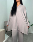 Mona Grey V-Neck Oversized Fit Trouser Co-ord Set