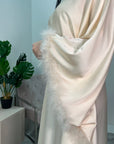 Dua Cream Belted Fur Kaftan Modest Dress