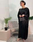 Sehr Black Quality Satin Plain Tie kaftan Dress