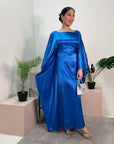 Sehr Royal Blue Blue Quality Satin Plain Tie kaftan Dress