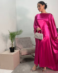 Sehr Hot Pink Quality Satin Plain Tie kaftan Dress