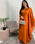 Zayna Orange Shimmer Tie Kaftan Dress