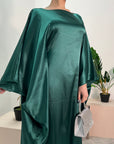 Sehr Emerald Green Quality Satin Plain Tie kaftan Dress