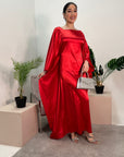 Sehr Red Quality Satin Plain Tie kaftan Dress