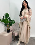 Dua Beige Belted Fur Kaftan Modest Dress