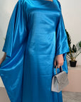 Sehr Electric Blue Quality Satin Plain Tie kaftan Dress