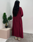 Reha Wine Pleated Long Satin Dress