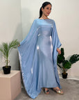 Zayna Pastel Blue Shimmer Tie Kaftan Dress