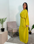 Disha Lime Green Summer Linen V-Neck Tie Dress