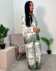 Amira Green Floral Satin Lightweight Co Ord Set