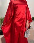 Sehr Red Quality Satin Plain Tie kaftan Dress