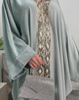 Arooj Mint Sequin Trim V Neck Kaftan Abaya Dress