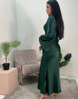 Aqsa Emerald Green Premium Tie Back Satin Quality Dress