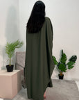 Arooj Khaki Sequin Trim V Neck Kaftan Abaya Dress