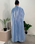 Meher Sky Blue Premium Mesh Kimono Jacket & Satin Dress