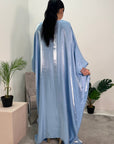 Zayna Pastel Blue Shimmer Tie Kaftan Dress