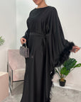 Dua Black Belted Fur Kaftan Modest Dress