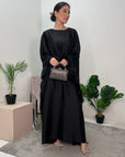 Dua Black Belted Fur Kaftan Modest Dress