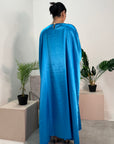 Sehr Electric Blue Quality Satin Plain Tie kaftan Dress