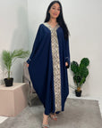 Arooj Navy Sequin Trim V Neck Kaftan Abaya Dress