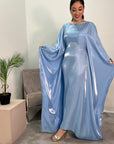 Zayna Pastel Blue Shimmer Tie Kaftan Dress