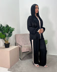 Rihana Black Satin Lightweight Contrast Trim Co Ord Set