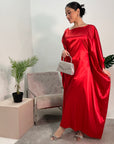 Sehr Red Quality Satin Plain Tie kaftan Dress