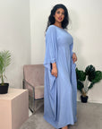 Ayra Pastel Blue Pink Shimmer Tie Kaftan Dress