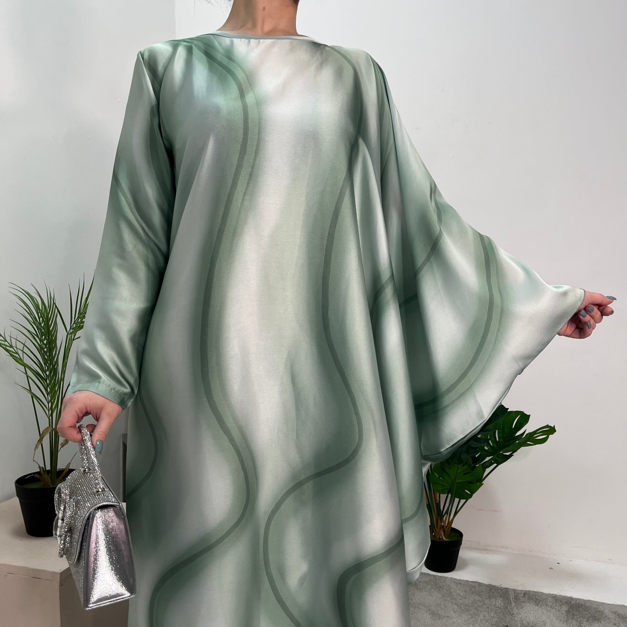 Nadia Mint Tie Dye Print 1/2 Sleeve 1/2 Kaftan Dress