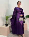 Sehr Purple Quality Satin Plain Tie kaftan Dress