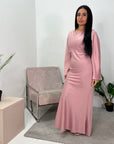 Aqsa Pink Tie Back Satin Quality Dress