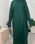 Rida Emerald Green Linen Plain High Neck Dress