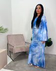 Erum Blue Tie Dye Flared Sleeve Dress