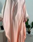 Farah Peach Ombre Print Fur Sleeve Kaftan Dress