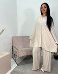 Mahika Beige V-Neck & Trouser Linen Co Ord set