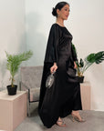 Sehr Black Quality Satin Plain Tie kaftan Dress