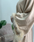 Dua Beige Belted Fur Kaftan Modest Dress