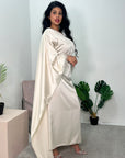 Jhanvi Ivory Fur Sleeve Belted Cape Kaftan Dress