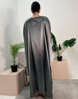 Sehr Slate Grey Quality Satin Plain Tie kaftan Dress